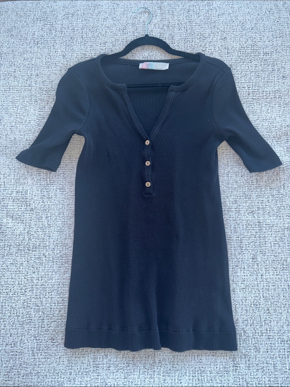 Free People Black Ribbed Henley Short Sleeve Dress